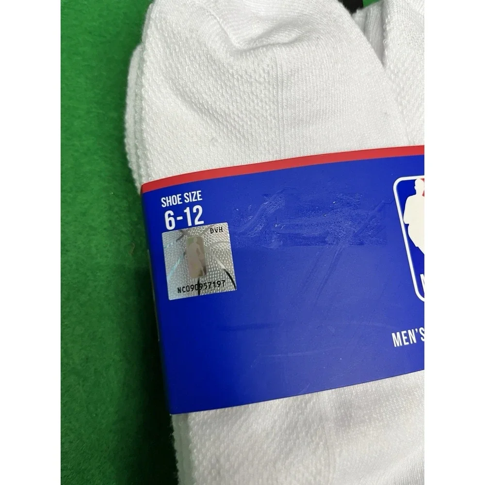 NBA Logo Basketball Men Quarter Socks 6 Pairs White  Shoe Size 6 - 12